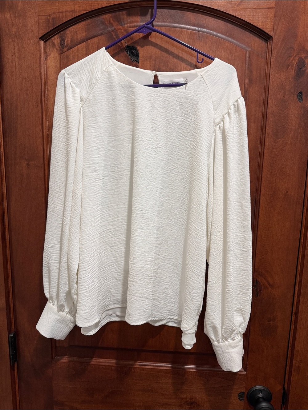 Calvin Klein Cream Textured Long-Sleeve Blouse